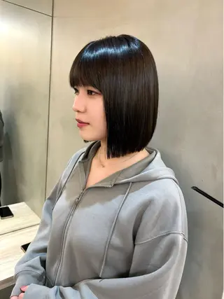 ミディアム カラー レイヤーボブ縮毛矯正 韓国RINAのヘアスタイル