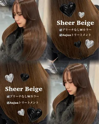 ロング カラー 小顔レイヤー/明るめ ベージュ/モモ/横浜のヘアスタイル