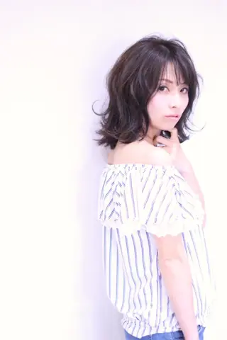 ミディアム カラー パーマ 齋藤 彬のヘアスタイル