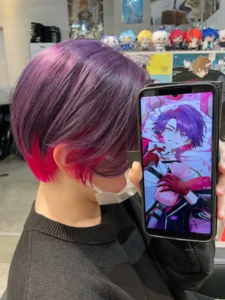 セミロング カラー インナーカラー 推し ブリーチ 髪質改善のヘアスタイル