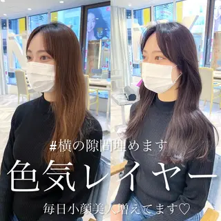 ロング カラー 韓国レイヤーカット/ ダブルカラーのヘアスタイル