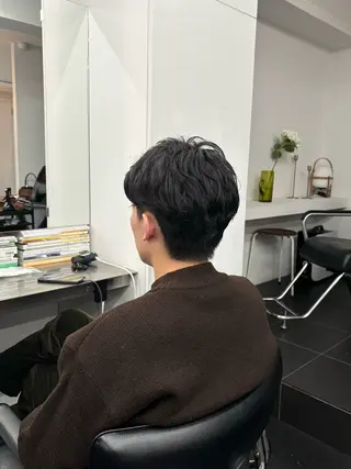 ミディアム パーマ メンズ 【ヤマザキアヤメ】 艶カラー/縮毛矯正のヘアスタイル