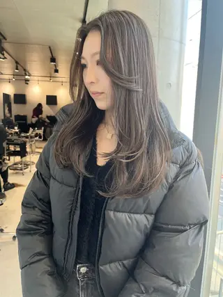 セミロング カラー パーマ ヘアアレンジ 透明感/オリーブ/ グレージュ/YUKAのヘアスタイル