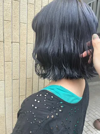 ミディアム カラー ヘアアレンジ 抜け感ボブ×パーマ |kazaneのヘアスタイル
