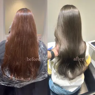 ロング カラー ブリーチなしWカラー /レイヤーカット大阪のヘアスタイル