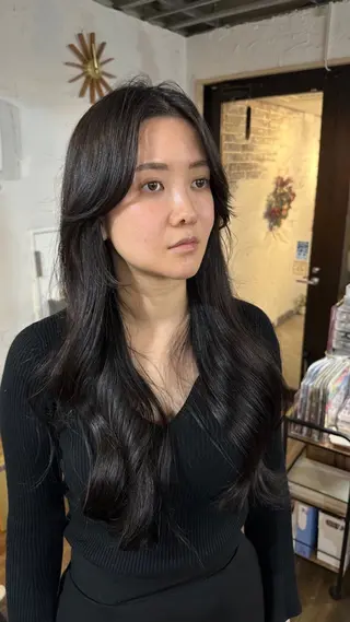 ロング カラー 韓国レイヤー柔らかい 地毛風縮毛矯正/マツのヘアスタイル