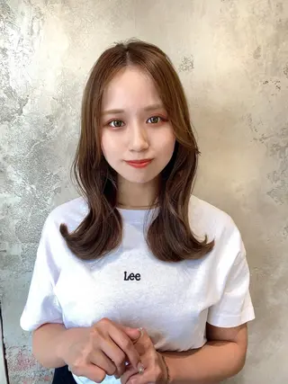 ミディアム カラー 顔周り/くびれヘア 韓国ヘア💕風間るなのヘアスタイル