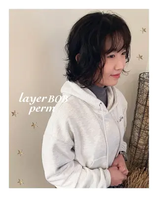 ミディアム パーマ 市川 千夏のヘアスタイル