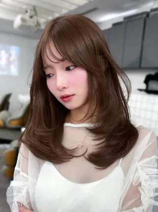 セミロング 韓国ヘア♡ 顔まわりカットayaのヘアスタイル