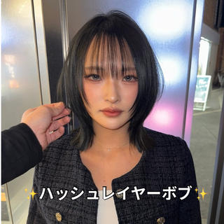 ハッシュレイヤーボブとダークオリーブカラー☆