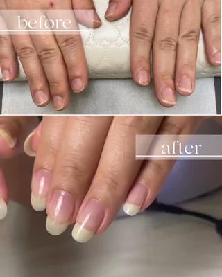 男爪がコンプレックスだったお客様。
スカルプで誤魔化していたネイルも今では自爪で
長さのあるネイルを楽しめるまでに
ピンクの部分が育ちました。 