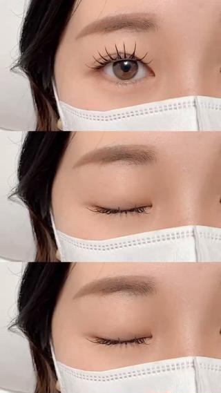 パーマをあててからエクステ80本
目尻流し目デザインです 