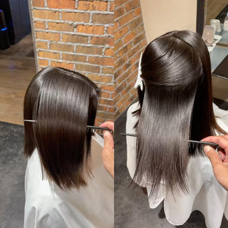 仕上がりは手で乾かしたのみ
ブラシブロー、アイロン、スタイリング剤一切無し
美髪矯正で癖を無くすだけでまとまりのいい毎朝に 