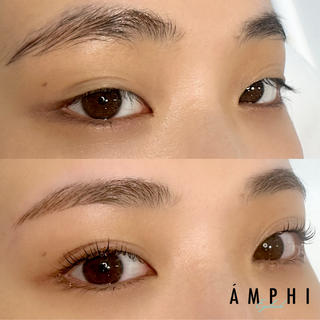 アイブロウwaxと似合わせパーマで可愛く垢抜け♪
自眉に合わせながらストレートめにすっきりさせています。
パッチリ上がって見えるように、カールをだしながらパッチリ上がる「パンケーキロッド」使用＊
まぶた重めな方にもオススメです。 