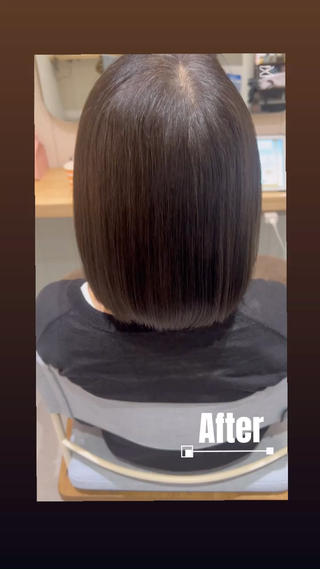 寒色系がお好みということで、ビフォーのオレンジ味とさよならしほんのりオリーブがかった寒色カラーに仕上げました

トリートメント×marbbで艶髪 