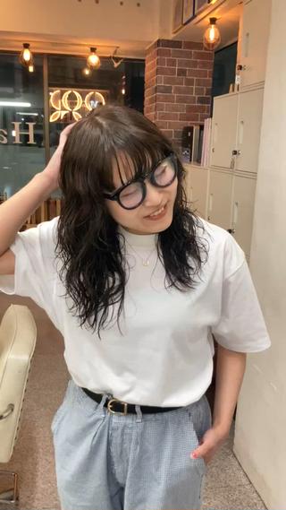 セミロング カラー パーマ ウルフレイヤー エクステ/kokiのヘアスタイル