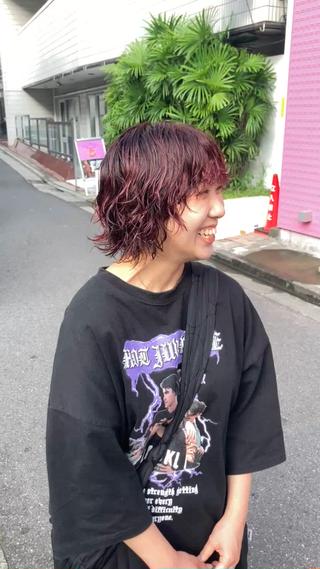 ショート カラー パーマ ウルフレイヤー エクステ/kokiのヘアスタイル