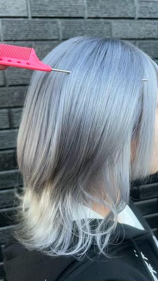 ミディアムウルフ
　　　
ホワイトシルバー︎
　　　
ポイントエンドカラー 