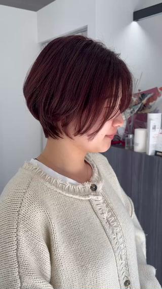 似合わせショート×ピンクブラウンカラー 