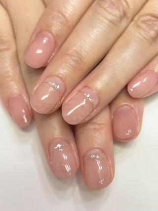 シアーカラーでマーブルフレンチ
ミラーラインとストーン 