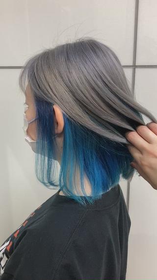 グレー×ライトブルー×インナーカラー 