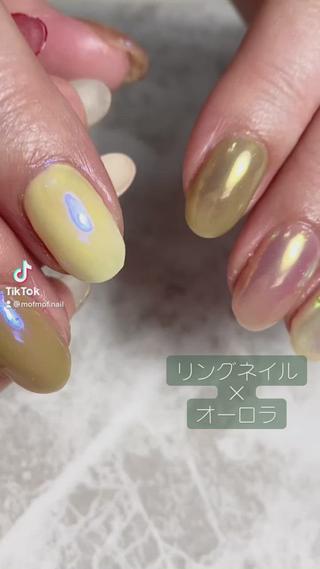 #リングネイル　#オーロラネイル

リングネイルとカラー追加でさらにかわいい 
