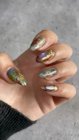 鉱物ネイル　ニュアンスネイル　ブルーネイル　隕石ネイル　天然石ネイル　個性派ネイル 