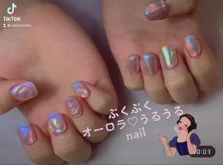 #ぷくぷくネイル#オーロラネイル#ミラーネイル 