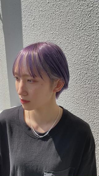 パープルハンサムショートホワイトフェイクフレーミング 