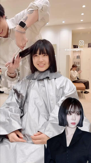 【cut】
あご下2cmのボブ
顔まわりにポイントでレイヤーを入れてトレンドのレイヤーボブ ︎

【color】
色持ち重視のダークグレー
暗めでも透明感が出るので、就活や規則でヘアカラーの制限がある方にオススメ

SYUK/高円寺/坂元太一/レイヤーカット/ボブ/レイヤーボブ/切りっぱなしボブ/透明感カラー/髪質改善/韓国ボブ 