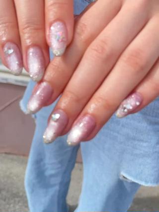 ピンクマグネットベースにラメフレンチ 