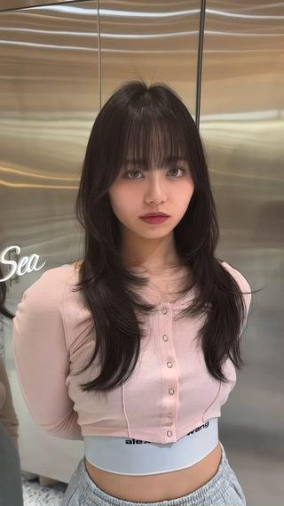 ロング カラー ハッシュカット/顔 まわりカットリョウヤのヘアスタイル