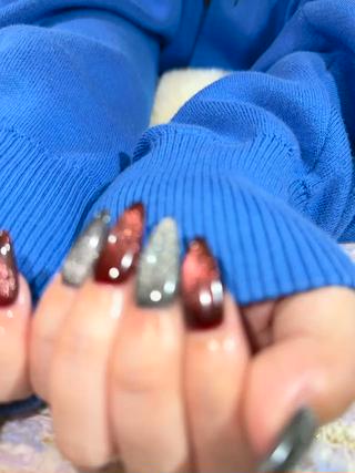 #ハンドネイル #マグネットジェル #レッド #ブラック #コンビ #チップ長さ出し #メンズネイリスト