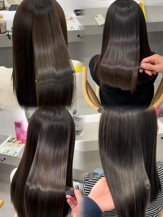 加工なしでこの艶感。
癖も伸ばしながら艶々な美髪目指しませんか？
クセ毛さんだけでなく、髪がパヤつきパサつきで広がりやすい方も当てるだけで収まりいい髪へ◎

髪質改善もしてくれるので艶のある柔らかい質感の髪も。

綺麗なストレートヘアにしたい方オススメです 