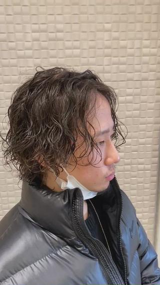 ミディアム パーマ ヘアアレンジ メンズ キッズ 新宿メンズパーマ ヨモギダのヘアスタイル