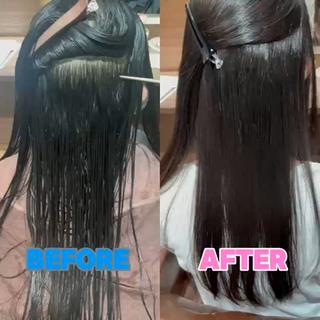 根元のリタッチ縮毛矯正！前回やったところに薬剤をつけないのでダメージも最小限で半永久に艶髪が続きます 