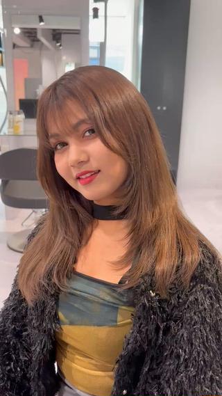 セミロング カラー 表参道♡暗髪^ྀི 艶カラー♡アユミのヘアスタイル