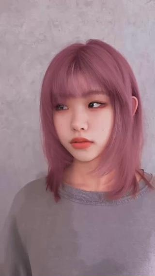 ワンブリーチスモーキーピンクハッシュカット 