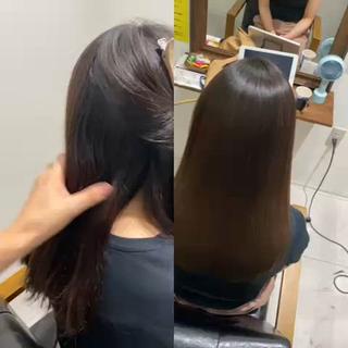 その日だけでなくご自宅でも乾かすだけでこうなります。
最大限にこだわりを持った【美髪矯正】

施術した日だけでなく""その後""まで見越した施術とクオリティまで考え抜いた最高級の手触り。 