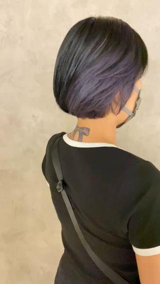ミニボブ×インナーカラー×パープルカラー×ダークグレー 