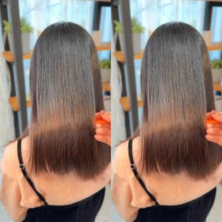 切れ毛とブリーチ部分がまた多く残ってますが伸ばしながら綺麗にしていきます。 