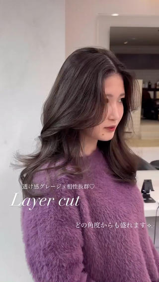 セミロング カラー 表参道ハッシュカット レイヤー/リノンのヘアスタイル