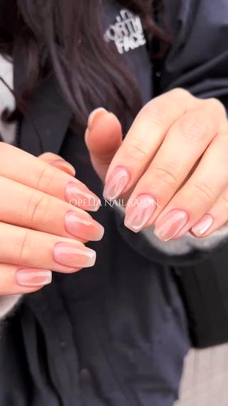 #チークネイル#マグネットフレンチ#ナチュラル#水光ネイル#ワンホンネイル#キラキラネイル#ハートネイル 