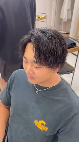 アップバング×ツイストスパイラルパーマ 