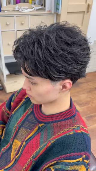 メンズ　フェザーパーマ　フェザーショート　毛流れ　
ニュアンス　 