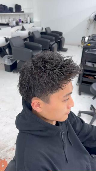 メンズショート アップバング ツイストパーマ  
