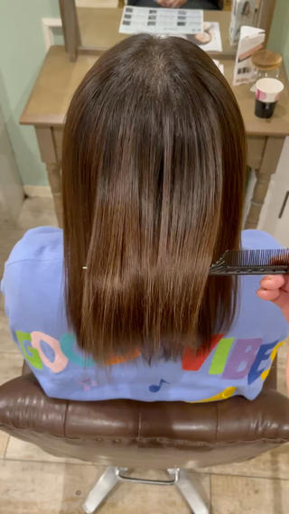 セミロング パーマ ショートボブモデル縮 毛艶髪津田パーマのヘアスタイル