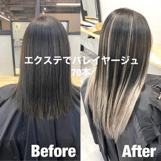 ミディアム カラー シール、 ハネエクステのヘアスタイル