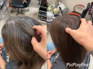 白髪ぼかしカラーと髪質改善トリートメントで
スタイリングが簡単です 