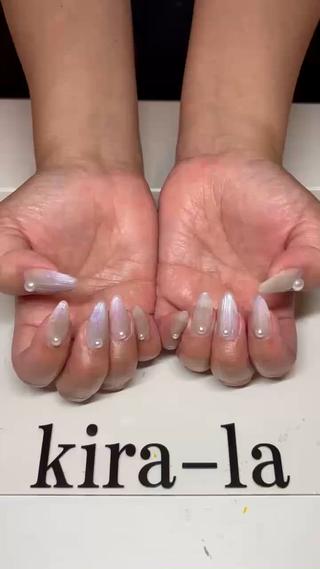 マイネイルチェンジ
ICEGELのS212（Dew Veil）で
繊細なパールの輝きなバカラ風パールパーツがいい感じ 